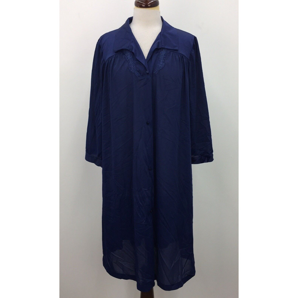 VTG USA Vanity Fair Navy Blue Sleepwear Lounge Slip Dress Nightgown Womens XL